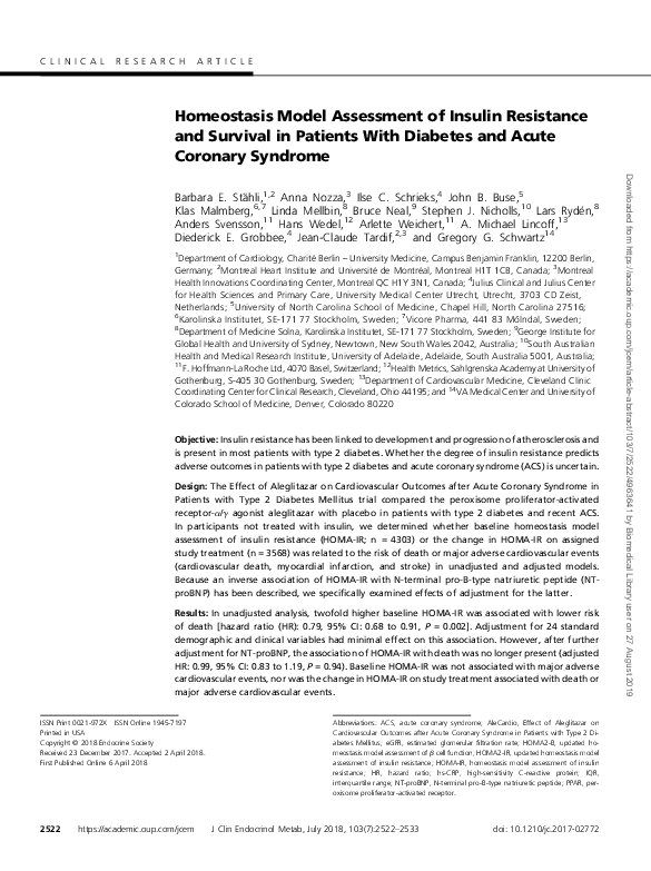 (PDF) Homeostasis Model Assessment of Insulin Resistance and Survival ...