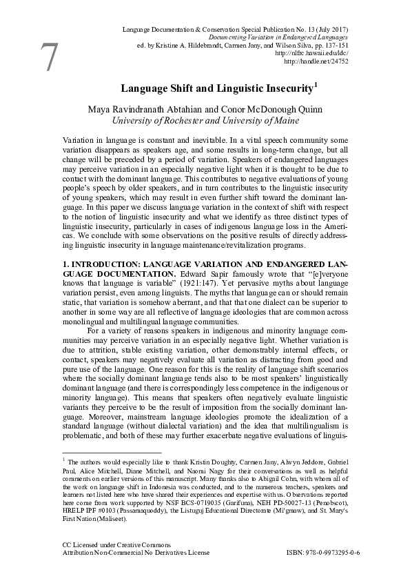 (PDF) Language shift and linguistic insecurity