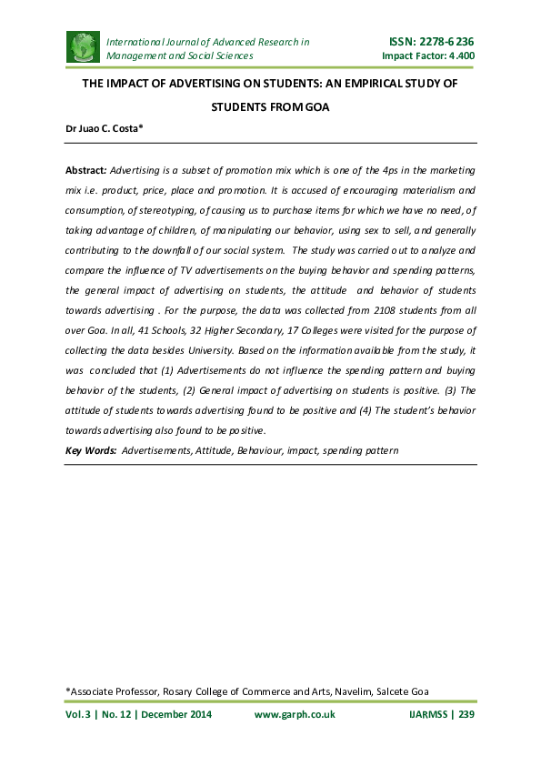 (PDF) The Impact of Advertising on Students: An Empirical Study of