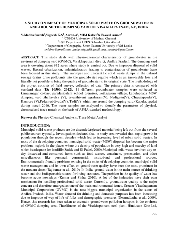 (PDF) A study on impact of municipal solid waste on groundwater in and ...