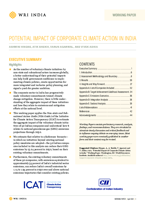 (PDF) Potential Impact of Corporate Climate Action in India