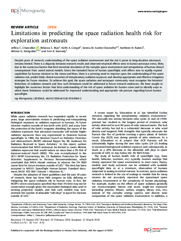 (PDF) Limitations in predicting the space radiation health risk for ...