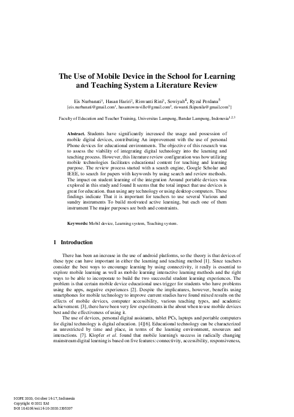 (PDF) The Use of Mobile Device in the School for Learning and Teaching ...