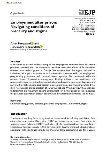 Pdf Employment After Prison Navigating Conditions Of Precarity And