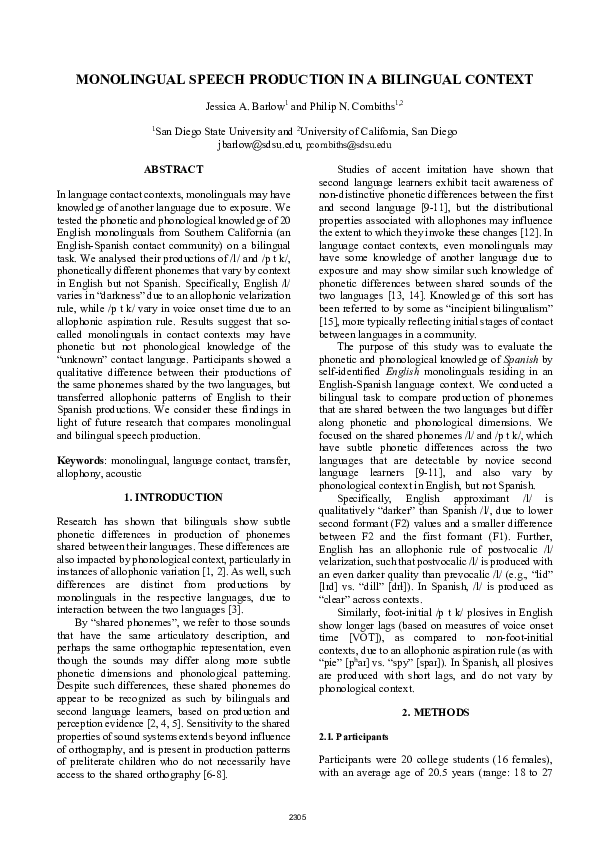 (PDF) Monolingual Speech Production in a Bilingual Context
