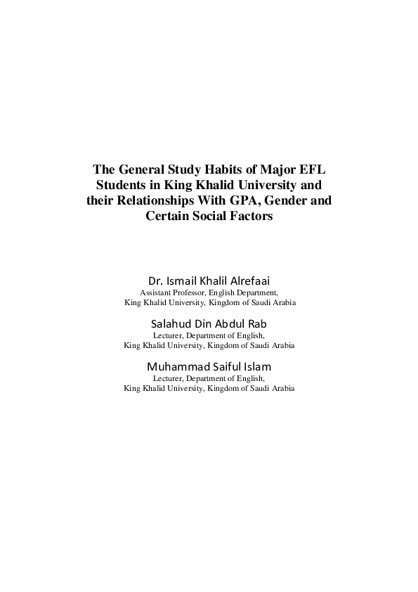 (PDF) The General Study Habits of Major EFL. Students in King Khalid ...
