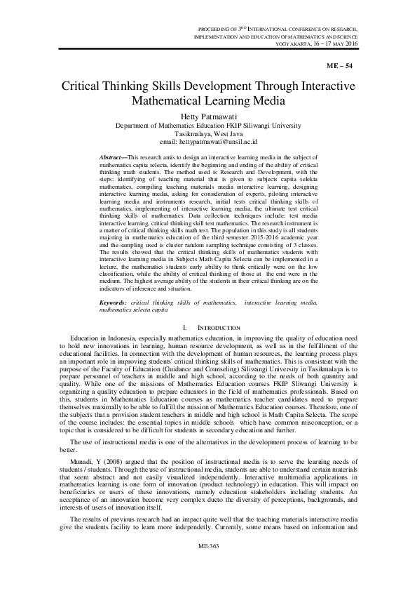(PDF) Critical Thinking Skills Development Through Interactive ...