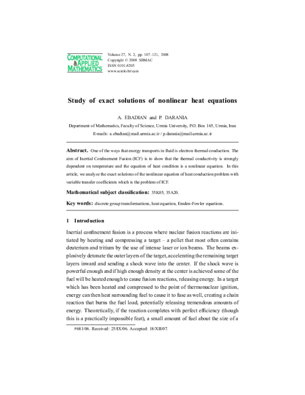 (PDF) Study of exact solutions of nonlinear heat equations