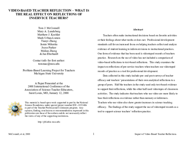 (PDF) Video-Based Teacher Reflection - What is the Real Effect on ...