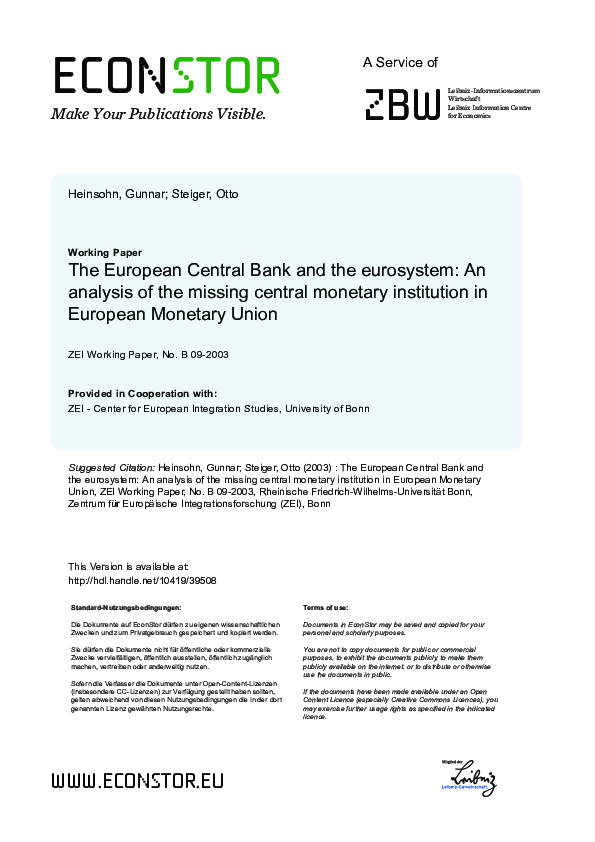 (PDF) The European Central Bank and the Eurosystem. An analysis of the ...