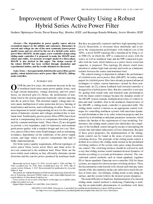 (PDF) Improvement of Power Quality Using a Robust Hybrid Series Active ...