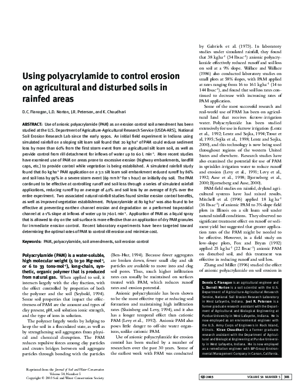 (PDF) Using polyacrylamide to control erosion on agricultural and ...