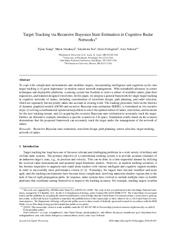 (PDF) Target tracking via recursive Bayesian state estimation in ...
