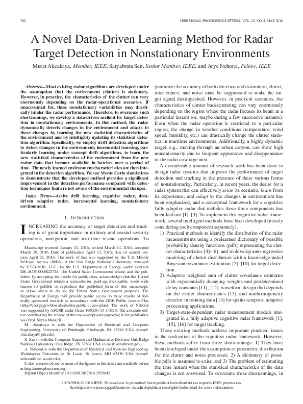 (PDF) A Novel Data-Driven Learning Method for Radar Target Detection in ...