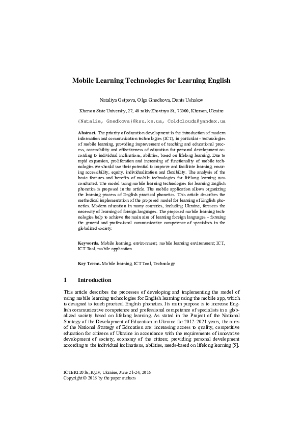 (PDF) Mobile Learning Technologies for Learning English
