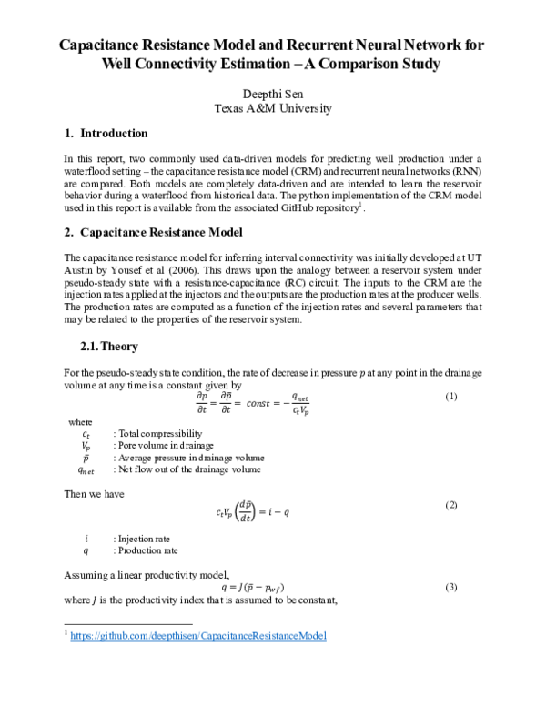 (PDF) Capacitance Resistance Model and Recurrent Neural Network for