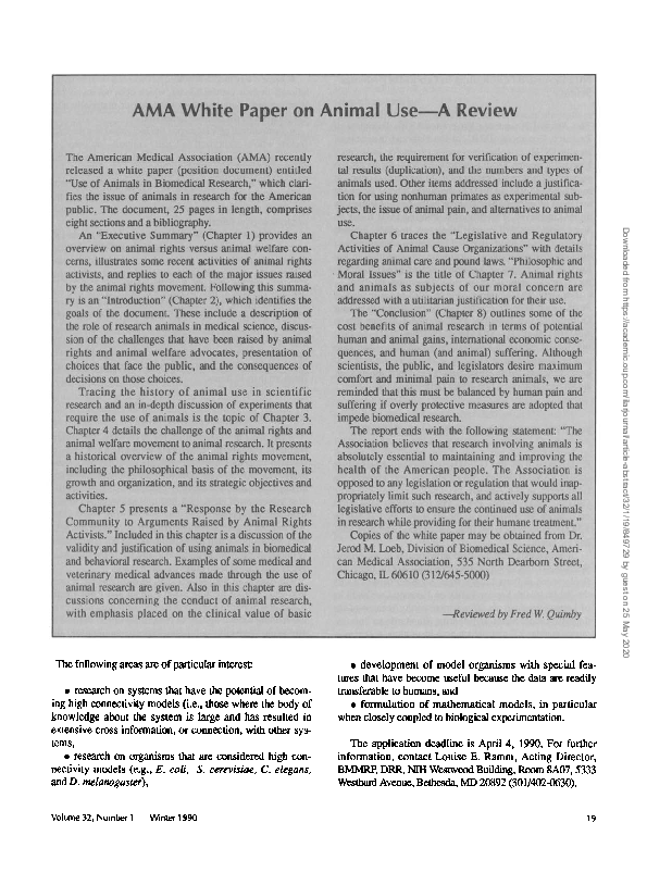 (PDF) AMA White Paper on Animal Use--A Review