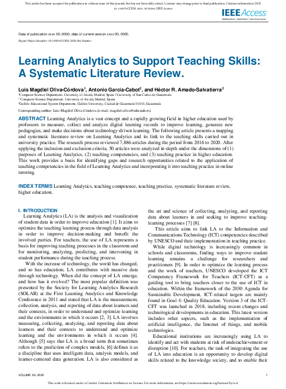 (PDF) Learning Analytics to Support Teaching Skills: A Systematic ...