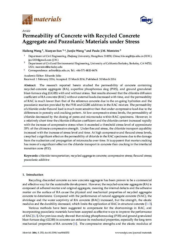 (PDF) Permeability of Concrete with Recycled Concrete Aggregate and ...