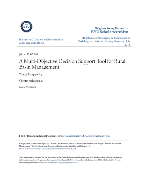 (PDF) A Multi-Objective Decision Support Tool for Rural Basin Management