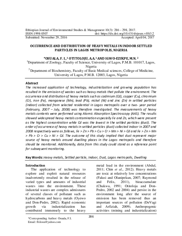 (PDF) Occurrence and Distribution of Heavy Metals in Surface Water ...