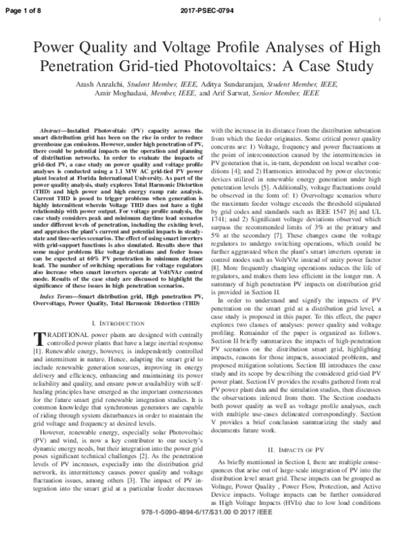 (PDF) Power quality and voltage profile analyses of high penetration ...