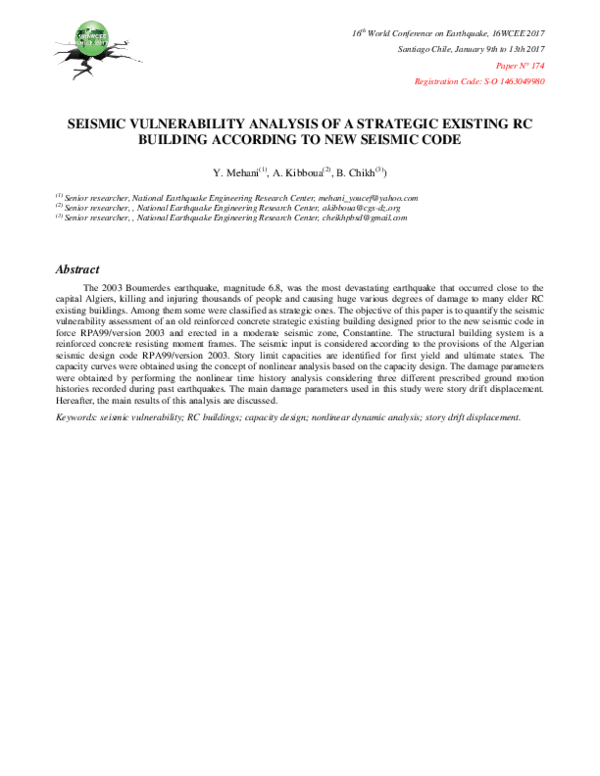 (PDF) Seismic Vulnerability Analysis of a Strategic Existing RC ...