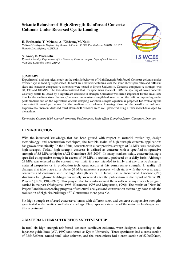 (PDF) Seismic Behavior of High Strength Reinforced Concrete Columns ...