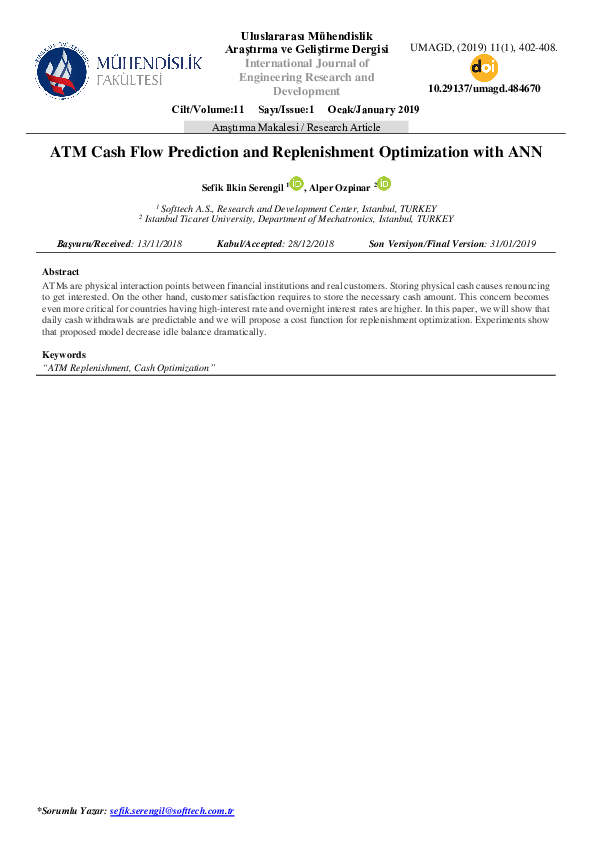 (PDF) ATM Cash Flow Prediction and Replenishment Optimization with ANN