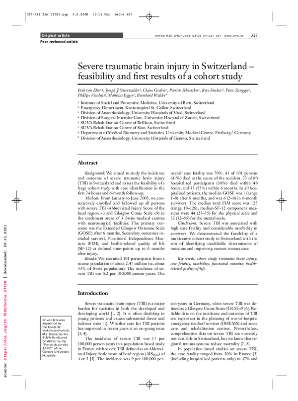 (PDF) Severe traumatic brain injury in Switzerland-feasibility and ...