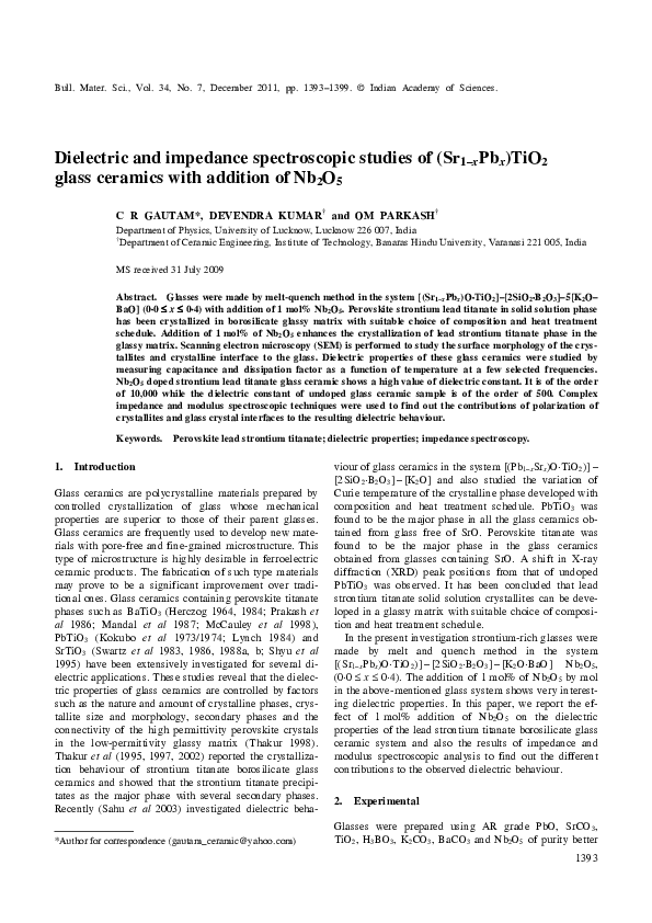 (PDF) Dielectric and impedance spectroscopic studies of (Sr1−x Pb x ...