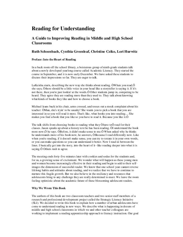 (PDF) Reading for Understanding: A Guide to Improving Reading in Middle ...