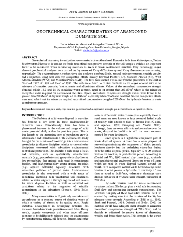 (PDF) Geotechnical Characterization of Abandoned Dumpsite Soil
