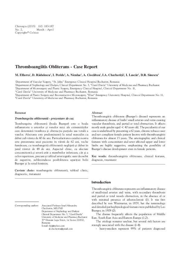 (PDF) Thromboangiitis obliterans case report daniela radulescu