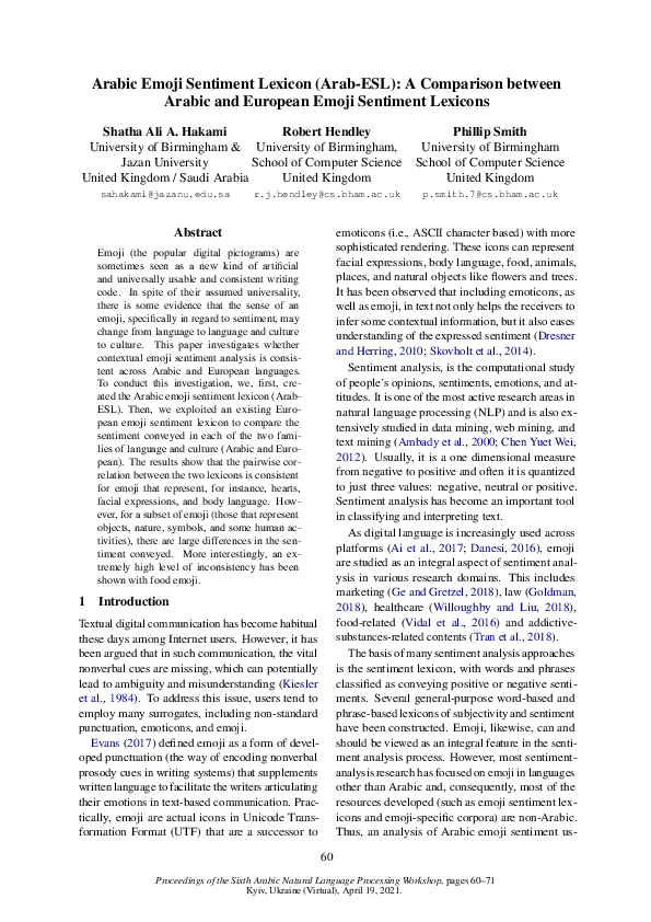 (PDF) Arabic Emoji Sentiment Lexicon (Arab-ESL): A Comparison between ...