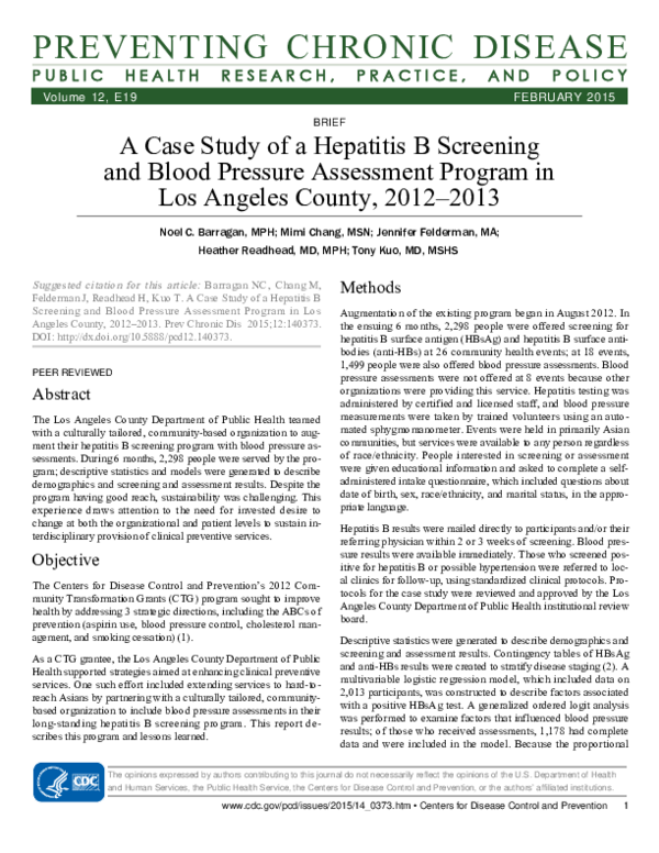 (PDF) A Case Study of a Hepatitis B Screening and Blood Pressure ...