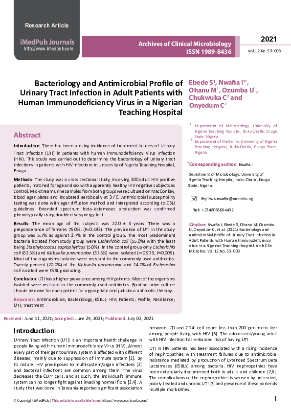 (PDF) Bacteriology and Antimicrobial Profile of Urinary Tract Infection ...
