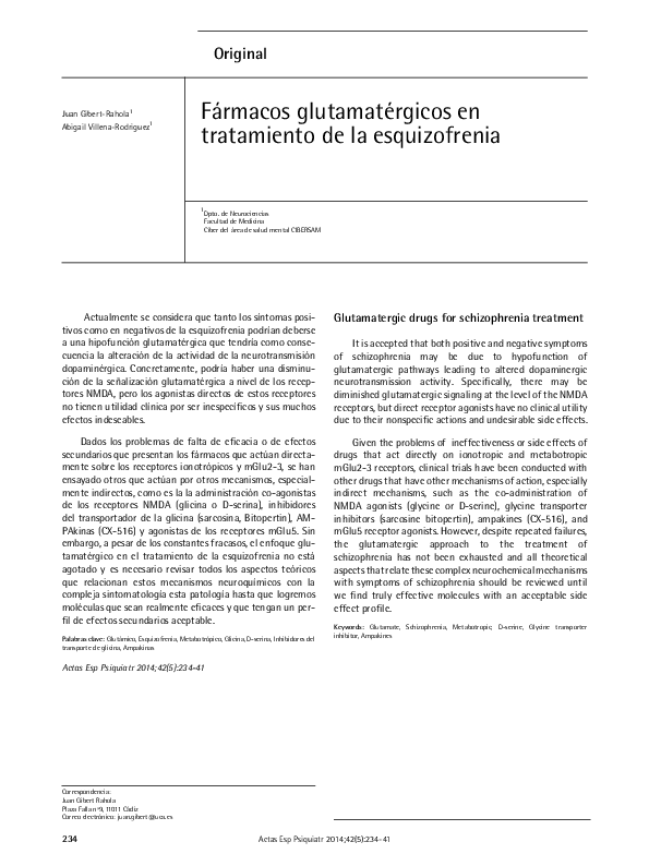 (PDF) Glutamatergic drugs for schizophrenia treatment