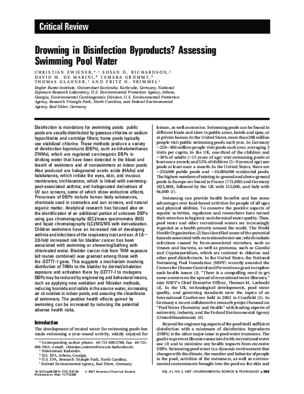 (PDF) Drowning in Disinfection Byproducts? Assessing Swimming Pool Water Thomas Glauner