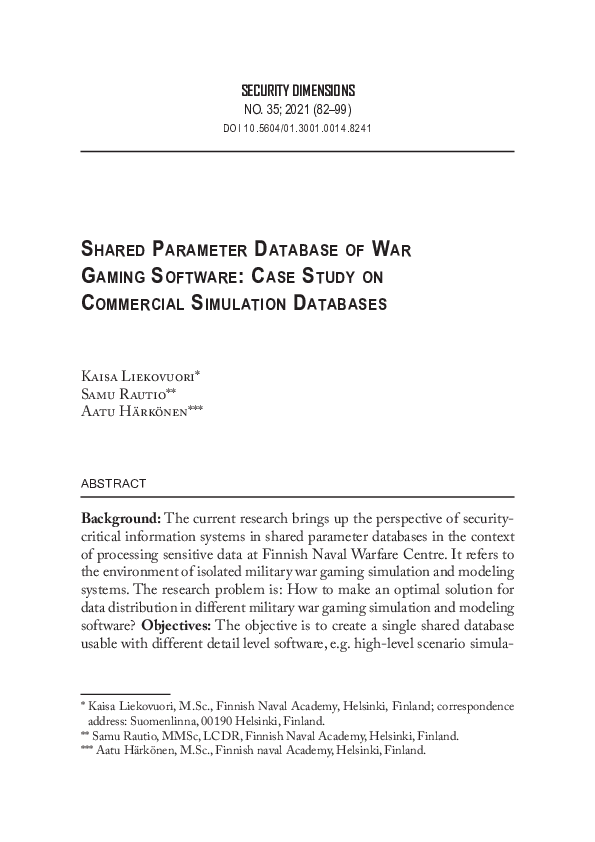 (PDF) Shared Parameter Database of War Gaming Software: Case Study on ...