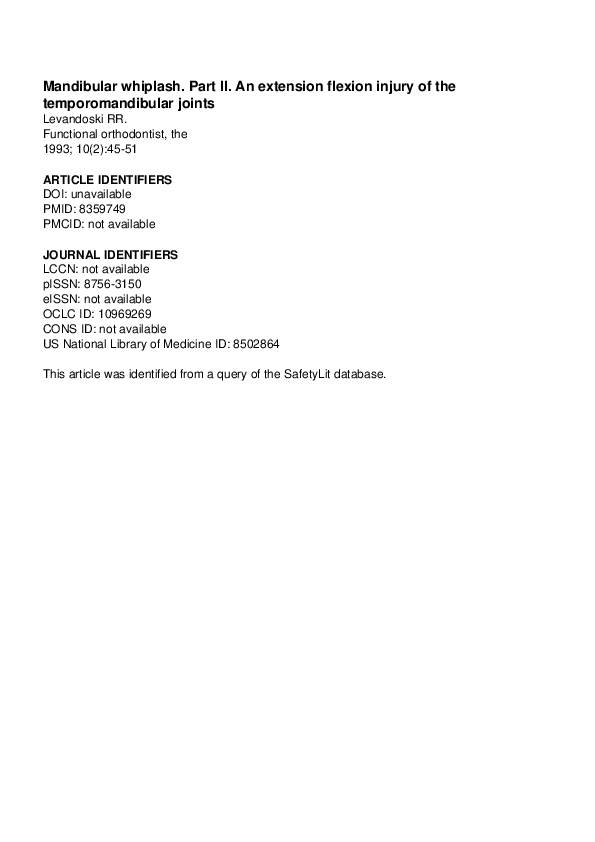 (PDF) Mandibular whiplash. Part II. An extension flexion injury of the