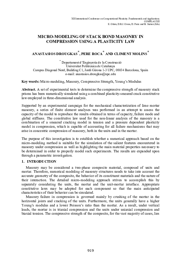 (PDF) Micromodeling of stack bond masonry in compression using a