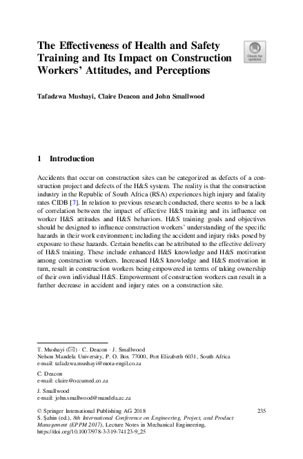 (PDF) The Effectiveness of Health and Safety Training and Its Impact on ...