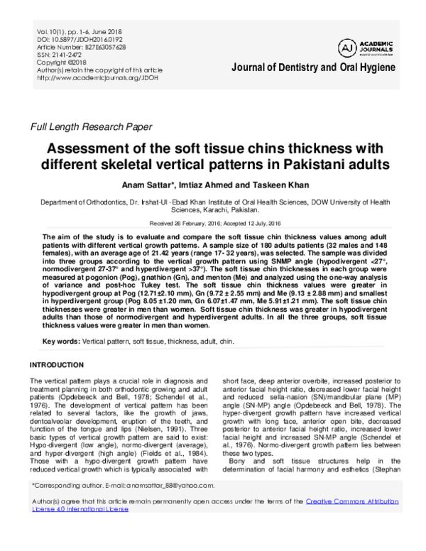 (PDF) Assessment of the soft tissue chins thickness with different ...
