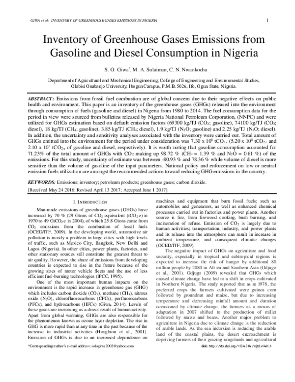 (PDF) Inventory of greenhouse gases emissions from gasoline and diesel ...