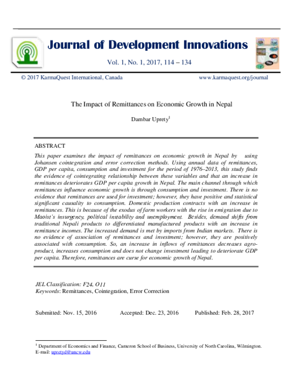 (PDF) The Impact of Remittances on Economic Growth in Nepal