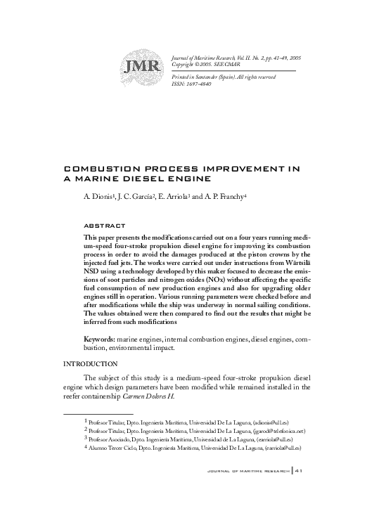 (PDF) Combustion process improvement in a marine diesel engine