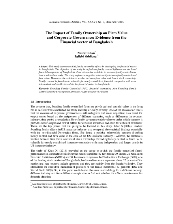(PDF) The Impact of Family Ownership on Firm Value and Corporate ...