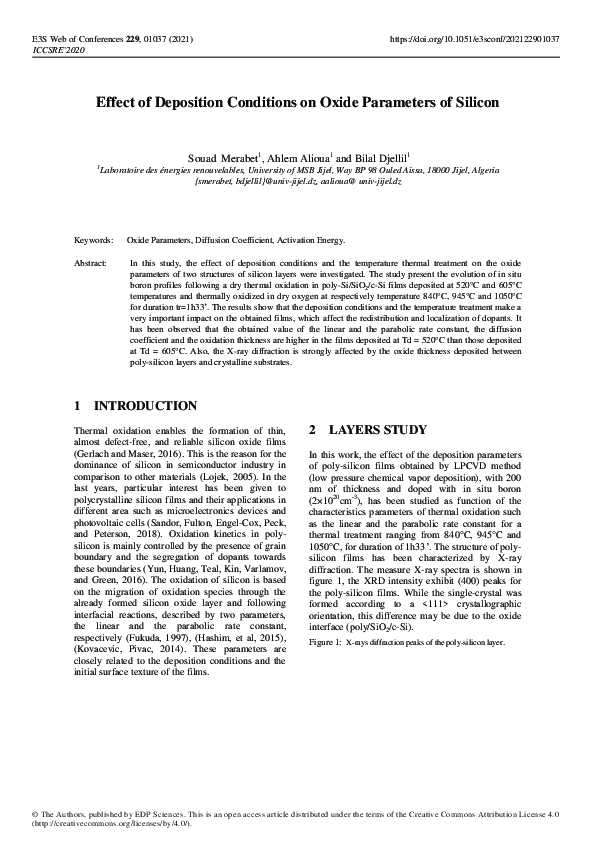 (PDF) Effect of Deposition Conditions on Oxide Parameters of Silicon