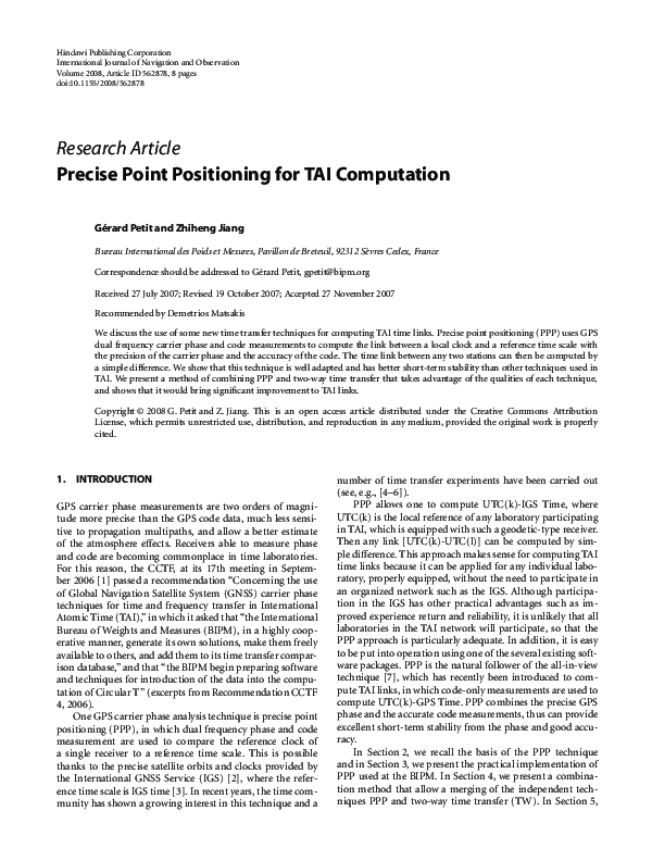 (PDF) Precise point positioning for TAI computation